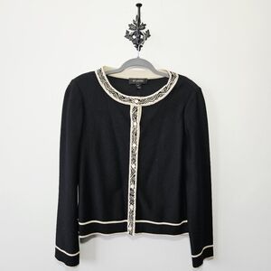 St. John Button Front Cardigan Size 8 Black Sweater Jacket